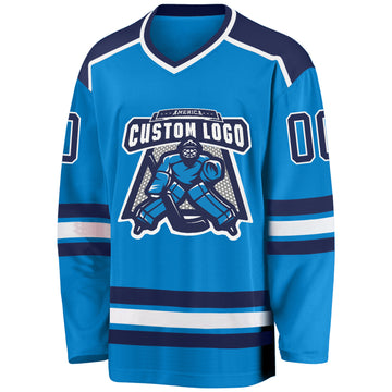 Custom Blue Navy-White Hockey Jersey