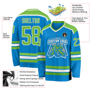 Custom Blue Neon Green-White Hockey Jersey