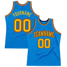 Load image into Gallery viewer, Custom Blue Gold Navy-Orange Authentic Throwback Basketball Jersey
