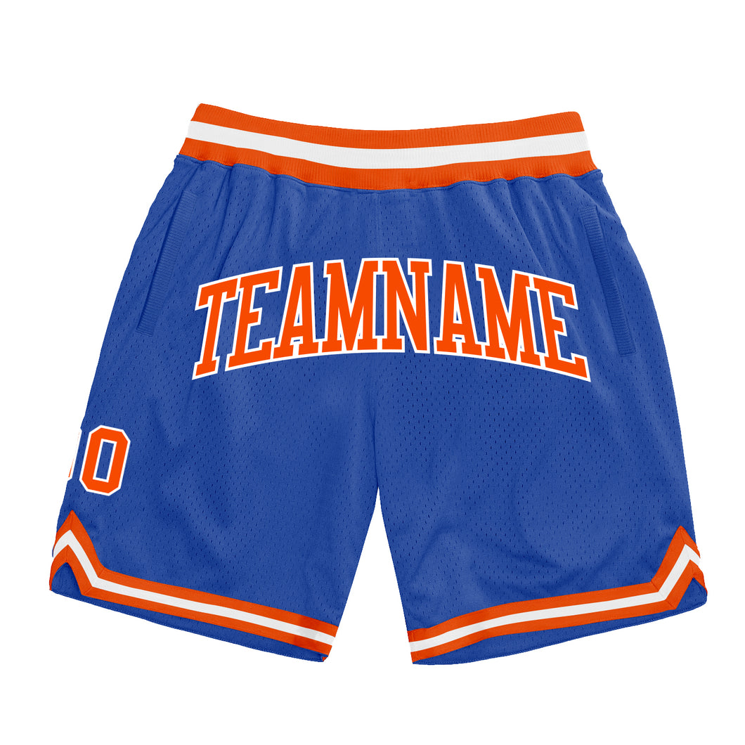 Custom Blue Orange-White Authentic Throwback Basketball Shorts