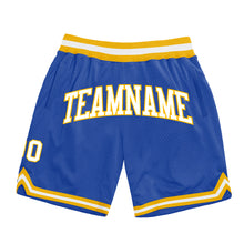 Load image into Gallery viewer, Custom Blue White-Gold Authentic Throwback Basketball Shorts
