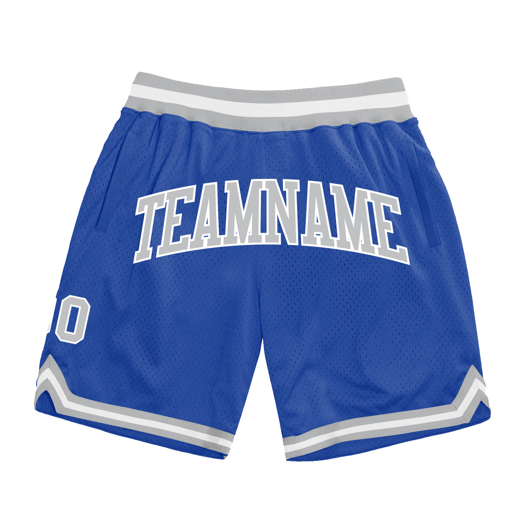 Custom Blue Gray-White Authentic Throwback Basketball Shorts