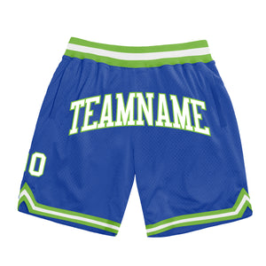 Custom Blue White-Neon Green Authentic Throwback Basketball Shorts