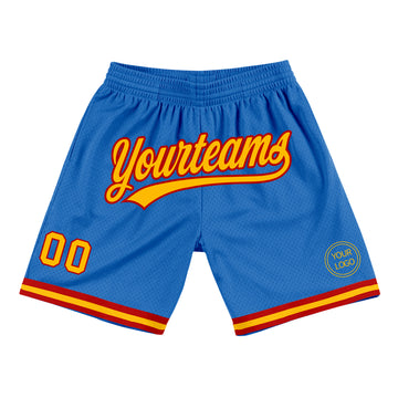 Custom Blue Gold-Red Authentic Throwback Basketball Shorts