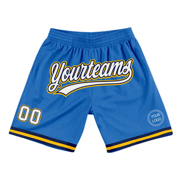 Custom Blue White Navy-Gold Authentic Throwback Basketball Shorts