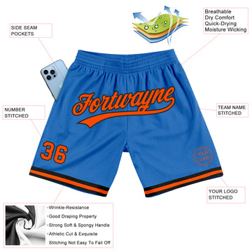 Custom Blue Orange-Black Authentic Throwback Basketball Shorts