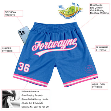 Custom Blue White-Pink Authentic Throwback Basketball Shorts