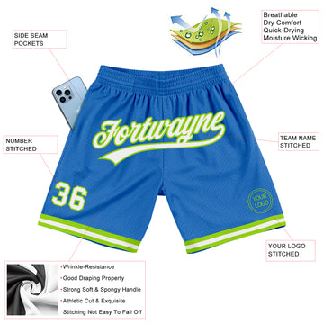 Custom Blue White-Neon Green Authentic Throwback Basketball Shorts