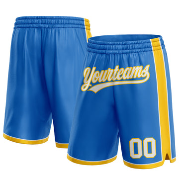 Custom Blue White-Yellow Authentic Basketball Shorts