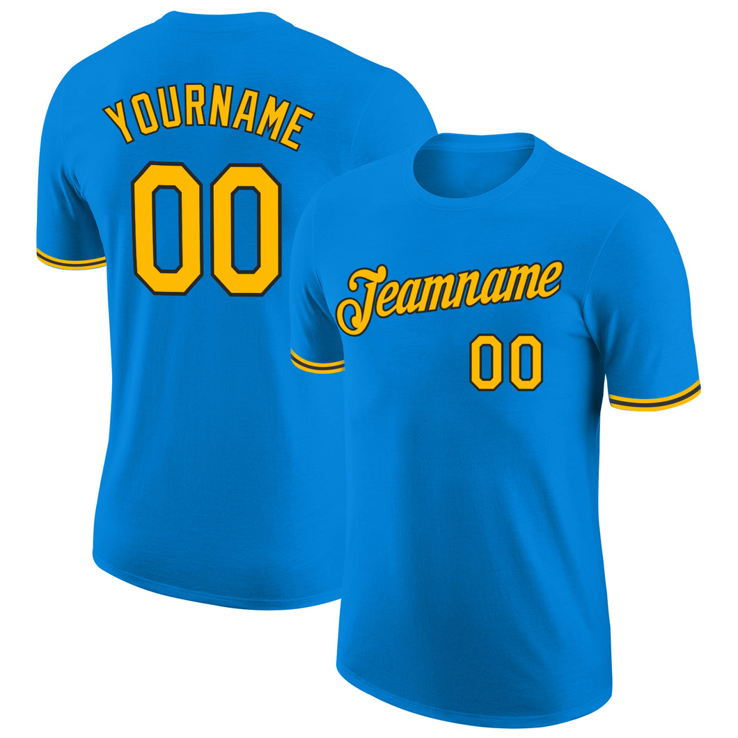 Custom Blue Gold-Black Performance T-Shirt