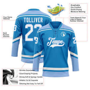 Custom Blue White-Light Blue Hockey Lace Neck Jersey