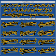 Load image into Gallery viewer, Custom Blue Gold-Black Authentic Throwback Baseball Jersey

