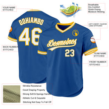 Load image into Gallery viewer, Custom Blue White-Gold Authentic Throwback Baseball Jersey
