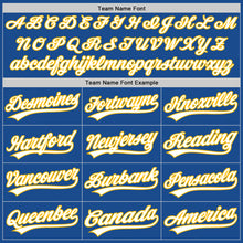 Load image into Gallery viewer, Custom Blue White-Gold Authentic Throwback Baseball Jersey
