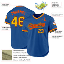Load image into Gallery viewer, Custom Blue Gold Navy-Orange Authentic Throwback Baseball Jersey
