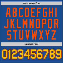 Load image into Gallery viewer, Custom Blue Gold Navy-Orange Authentic Throwback Baseball Jersey
