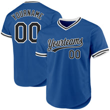 Load image into Gallery viewer, Custom Blue Black-White Authentic Throwback Baseball Jersey
