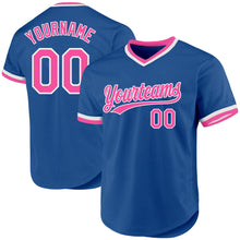 Load image into Gallery viewer, Custom Blue Pink-White Authentic Throwback Baseball Jersey

