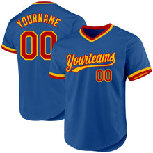 Load image into Gallery viewer, Custom Blue Red-Gold Authentic Throwback Baseball Jersey
