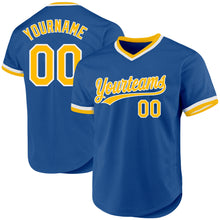 Load image into Gallery viewer, Custom Blue Gold-White Authentic Throwback Baseball Jersey
