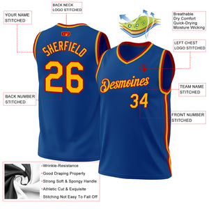 Custom Blue Gold-Red Authentic Throwback Basketball Jersey
