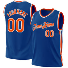 Load image into Gallery viewer, Custom Blue Orange-White Authentic Throwback Basketball Jersey
