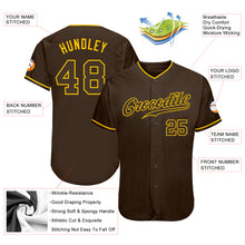 Load image into Gallery viewer, Custom Brown Brown-Gold Authentic Baseball Jersey
