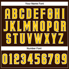 Load image into Gallery viewer, Custom Brown White Pinstripe Gold-White Authentic Baseball Jersey
