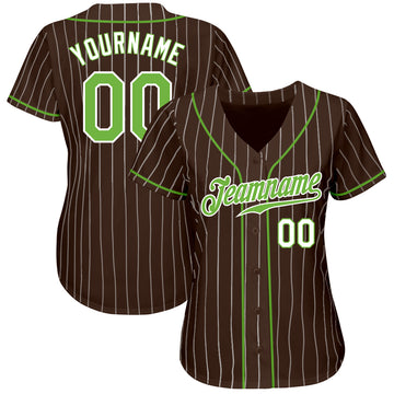 Custom Brown White Pinstripe Neon Green-White Authentic Baseball Jersey