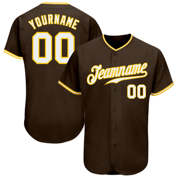 Custom Brown White-Gold Authentic Baseball Jersey