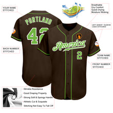 Load image into Gallery viewer, Custom Brown Neon Green-White Authentic Baseball Jersey
