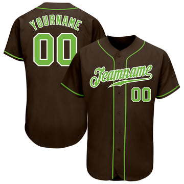 Custom Brown Neon Green-White Authentic Baseball Jersey