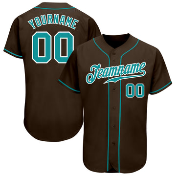 Custom Brown Teal-White Authentic Baseball Jersey