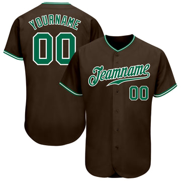Custom Brown Kelly Green-White Authentic Baseball Jersey