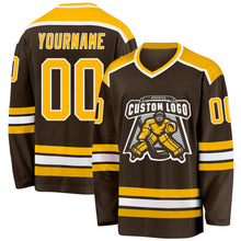 Load image into Gallery viewer, Custom Brown Gold-White Hockey Jersey
