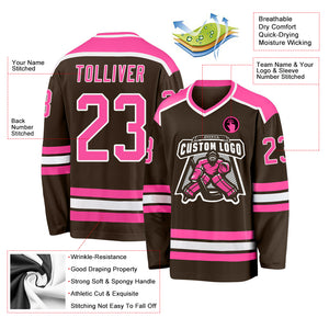 Custom Brown Pink-White Hockey Jersey