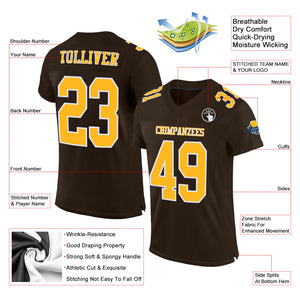 Custom Brown Gold-White Mesh Authentic Football Jersey