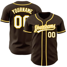 Load image into Gallery viewer, Custom Brown White-Gold Authentic Baseball Jersey
