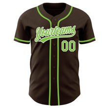 Load image into Gallery viewer, Custom Brown Neon Green-White Authentic Baseball Jersey

