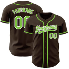 Load image into Gallery viewer, Custom Brown Neon Green-White Authentic Baseball Jersey
