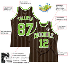 Load image into Gallery viewer, Custom Brown White Pinstripe Neon Green Authentic Basketball Jersey
