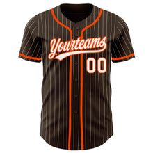 Load image into Gallery viewer, Custom Brown White Pinstripe Orange Authentic Baseball Jersey
