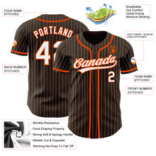 Load image into Gallery viewer, Custom Brown White Pinstripe Orange Authentic Baseball Jersey
