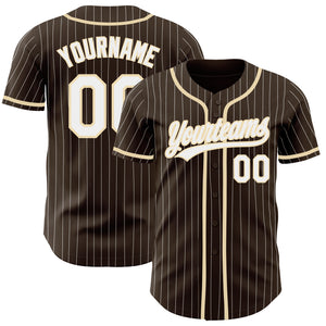 Custom Brown White Pinstripe City Cream Authentic Baseball Jersey