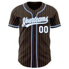 Load image into Gallery viewer, Custom Brown White Pinstripe Light Blue Authentic Baseball Jersey
