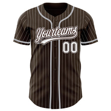 Load image into Gallery viewer, Custom Brown White Pinstripe Gray Authentic Baseball Jersey
