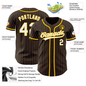 Custom Brown White Pinstripe Yellow Authentic Baseball Jersey