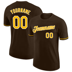 Custom Brown Gold-White Performance T-Shirt