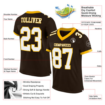 Custom Brown White-Gold Mesh Authentic Football Jersey