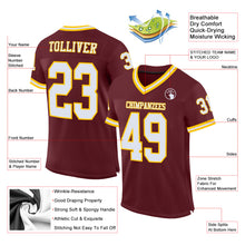 Load image into Gallery viewer, Custom Burgundy White-Gold Mesh Authentic Throwback Football Jersey
